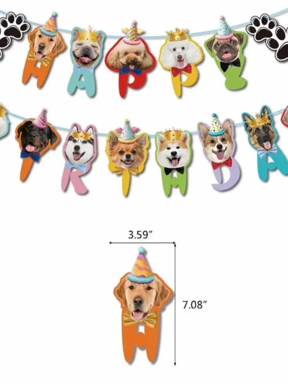 Dog Birthday Letter Banner & Cupcake Toppers Set – Pet Party Decorations